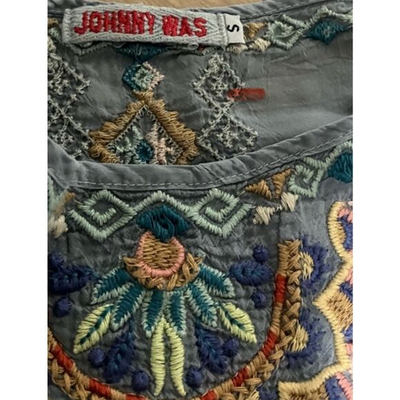 Johnny Was Embroidered Tunic Top/ Mini Dress Size Small– Light Blue 3/4 Sleeve B - Picture 16 of 16